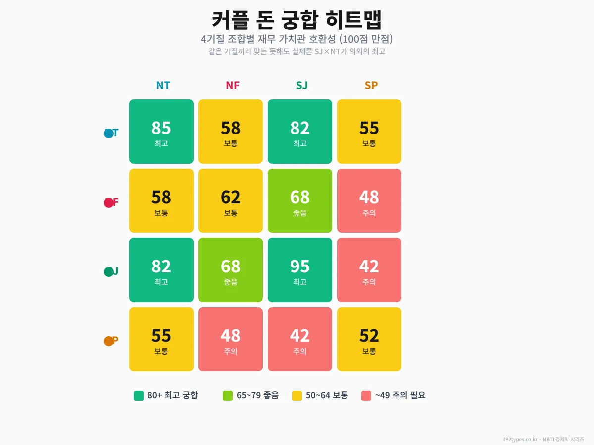 커플 돈 궁합 4×4 히트맵 — 같이 살면 터지는 조합 vs 망하는 조합